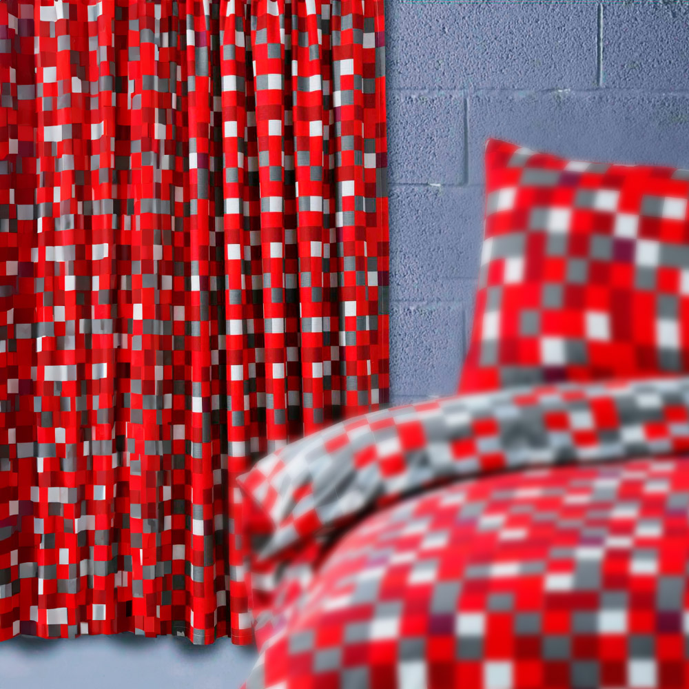 Velosso Red Checkered Curtain 168X189cm Image 1