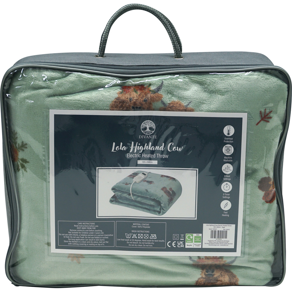 Lola Highland Cow Electric Heated Throw Green Image 7