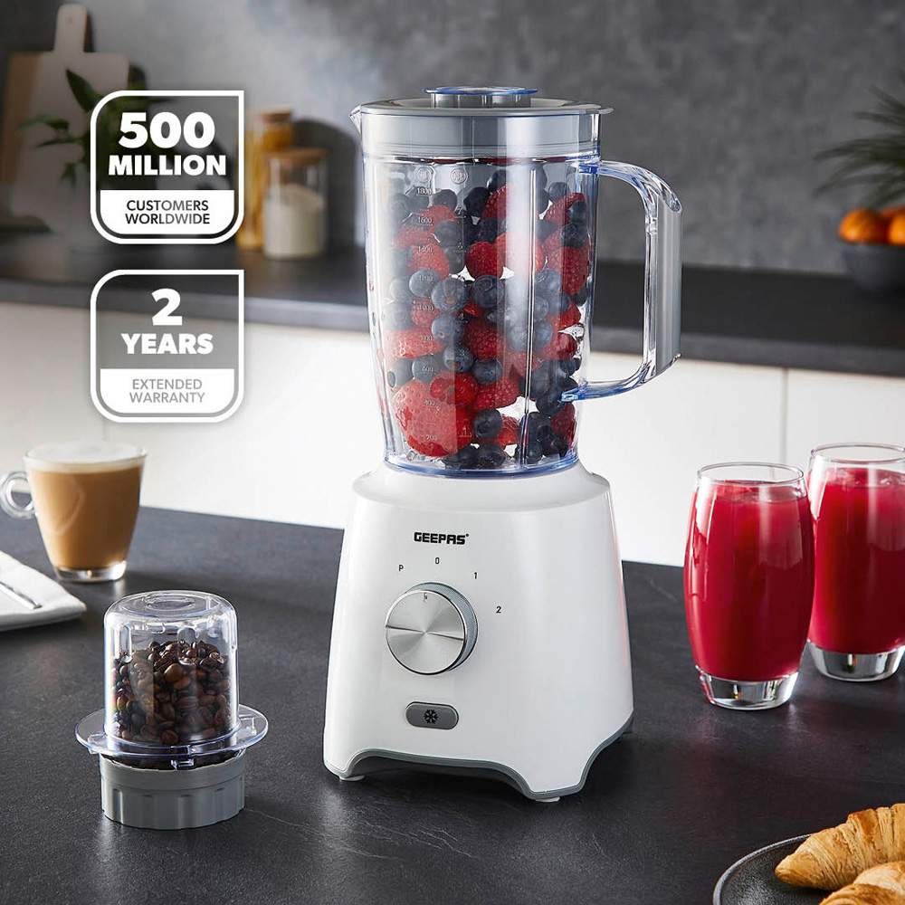 Geepas GSB44117UK-WT White 1.8L 2-in-1 Food Jug Blender and Coffee Spice Grinder 600W Image 2