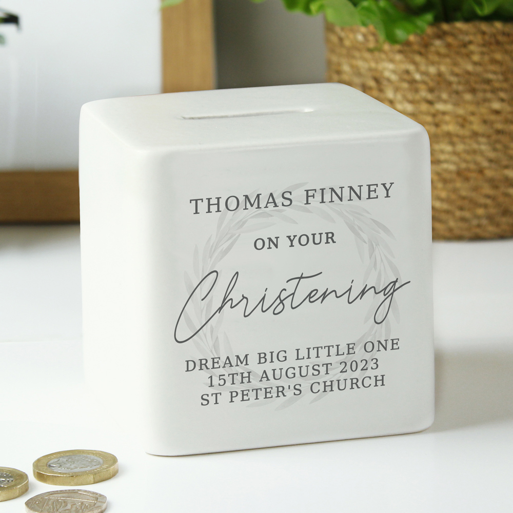 Personalised Memento Personalised Christening Ceramic Square Money Box Image 4