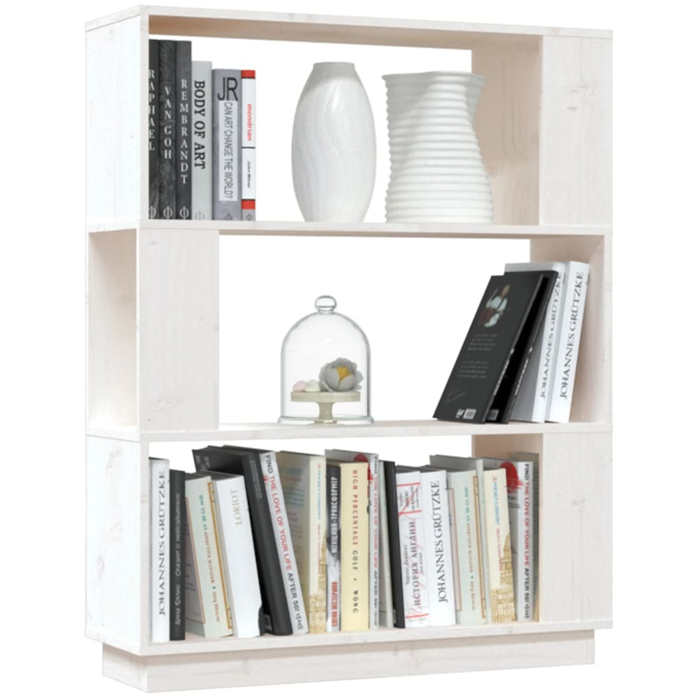 vidaXL 3 Shelf White Solid Pine Wood Bookcase Image 4