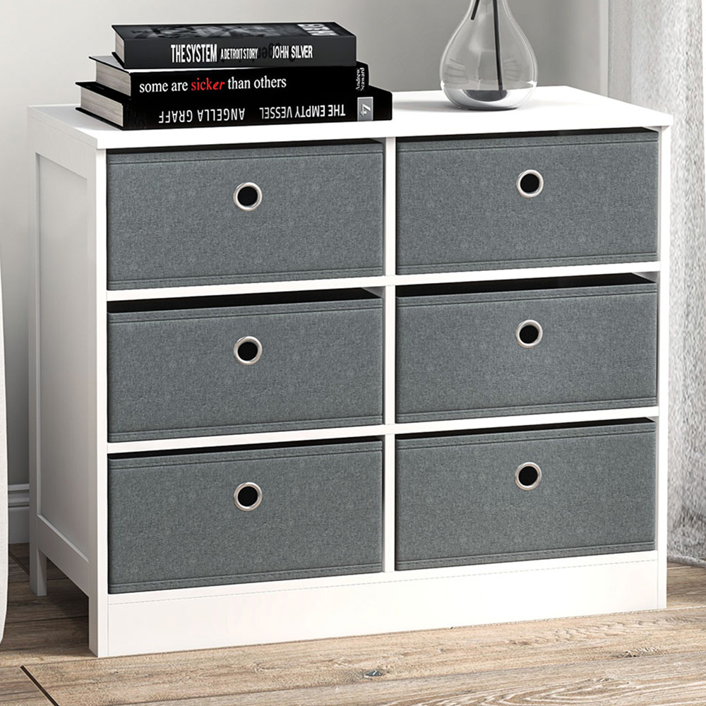 Portland 6 Drawer White and Grey Chest of Drawers Image 1