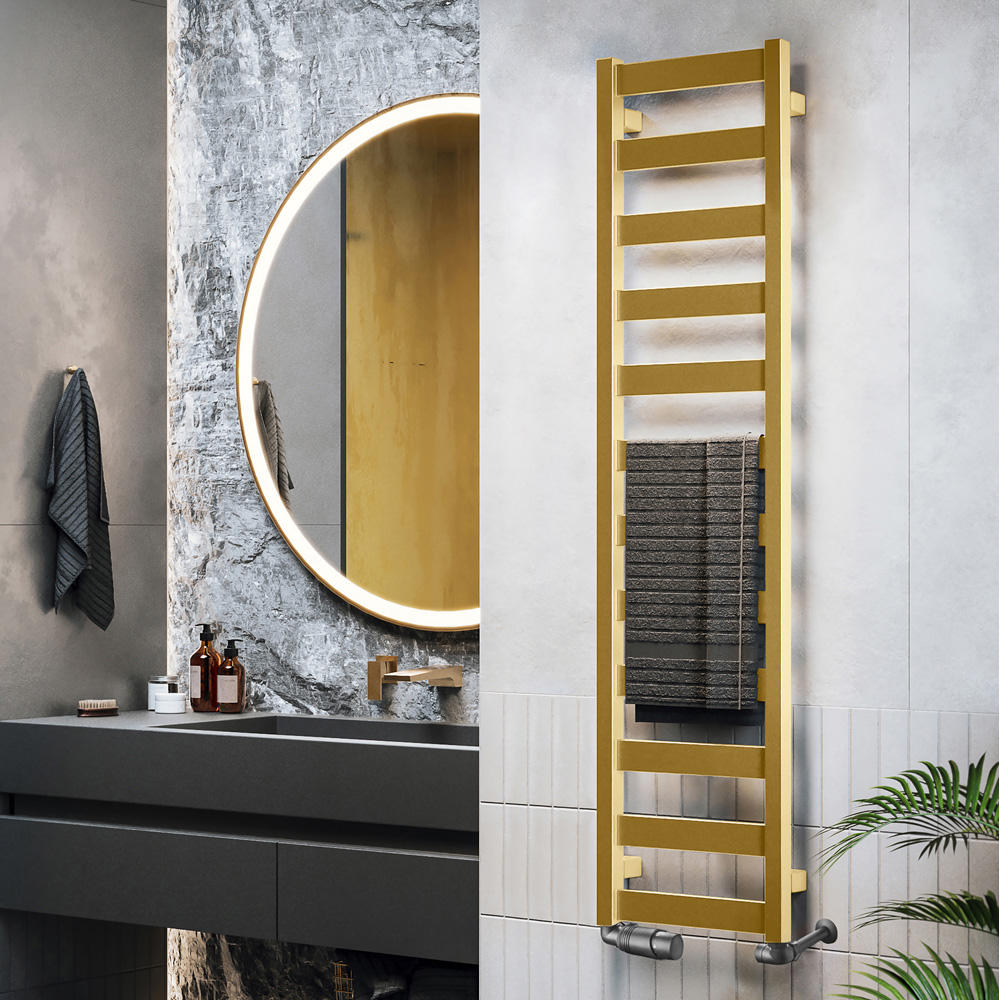 Terma Vivo Brass Heated Towel Rail 1215 BTU 1390 x 300mm Image 2