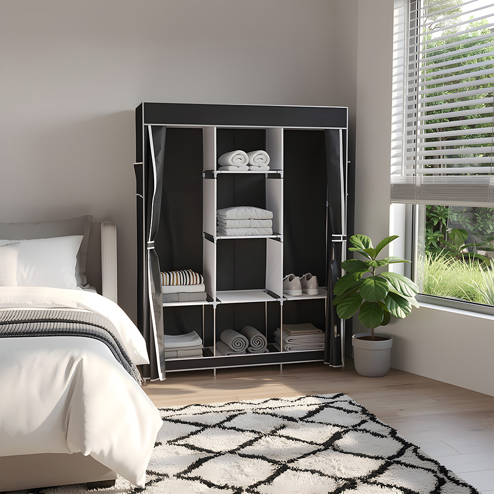 Living and Home 8 Shelf Black Portable Fabric Wardrobe Image 8