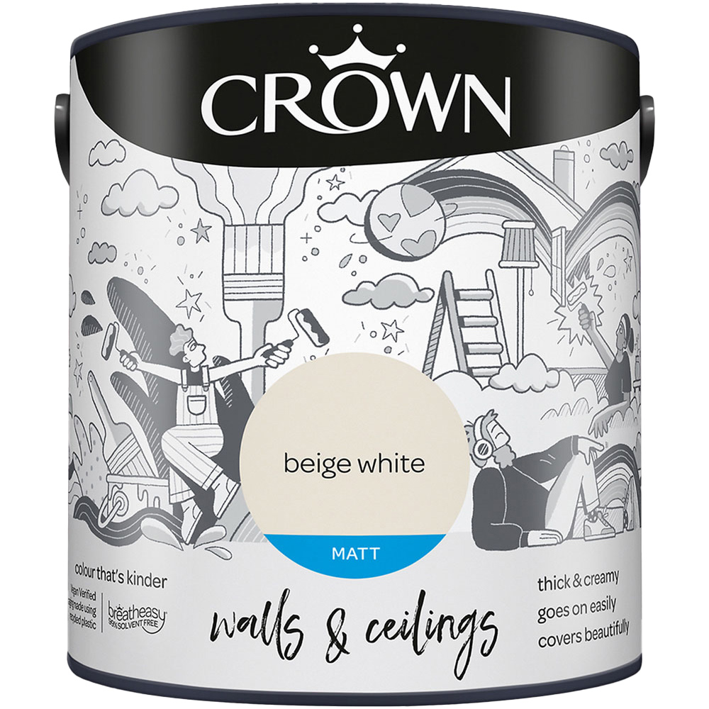 Crown Breatheasy Walls & Ceilings Beige White Matt Emulsion Paint 2.5L Image 2