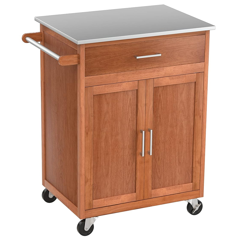Costway 2 Door Single Drawer Brown Kitchen Island Trolley Image 1