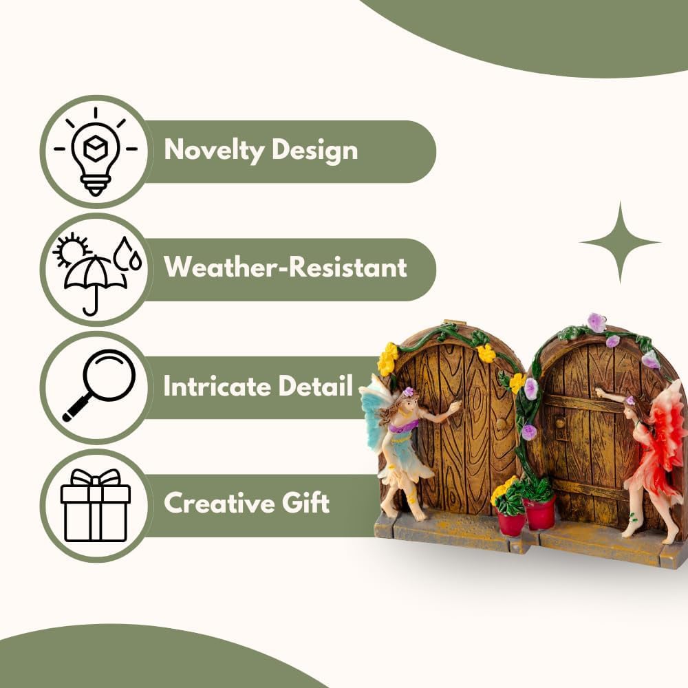 Marco Paul Wall Mounted Fairy Doors Garden Ornament 2 Pack Image 8