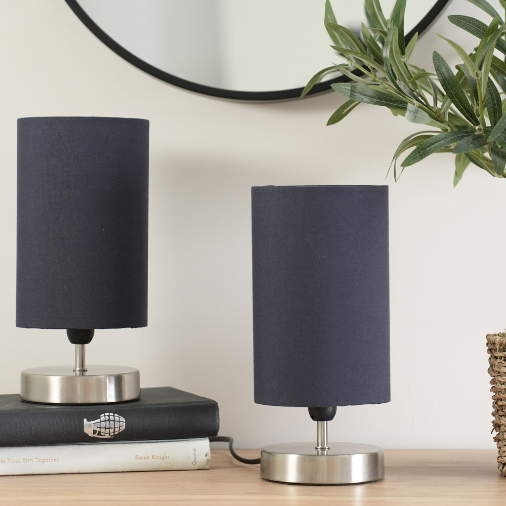 ValueLights Francis 2 Pack Brushed Chrome and Navy Shade Dimmable Touch LED Table Lamp Image 4