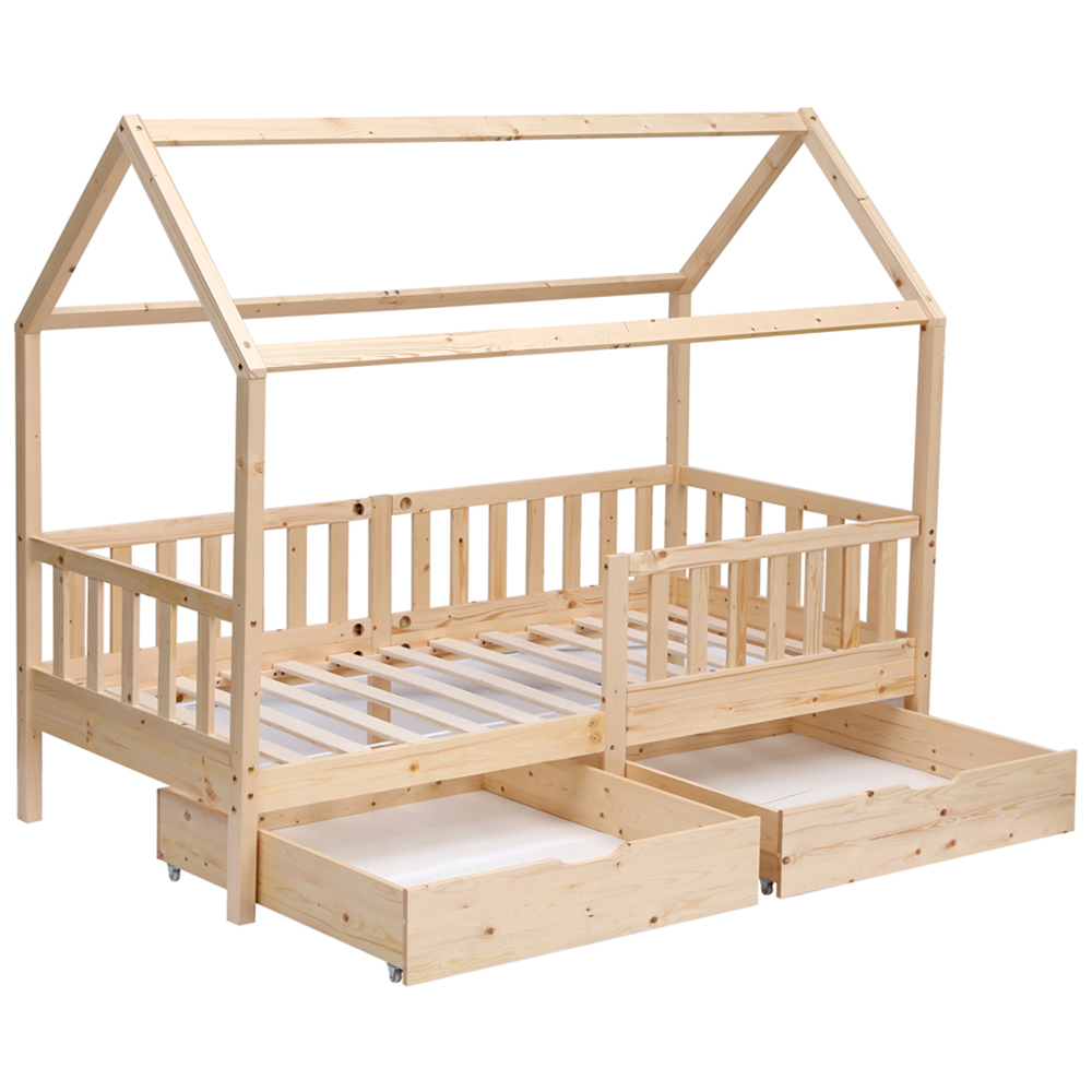 Portland Wood House 2 Drawer Natural Style B Kids Bed Frame Image 3