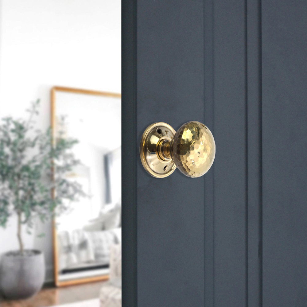 Spira Brass Aged Brass Hammered Mushroom Rim and Mortice Door Knob 2 Pack Image 2