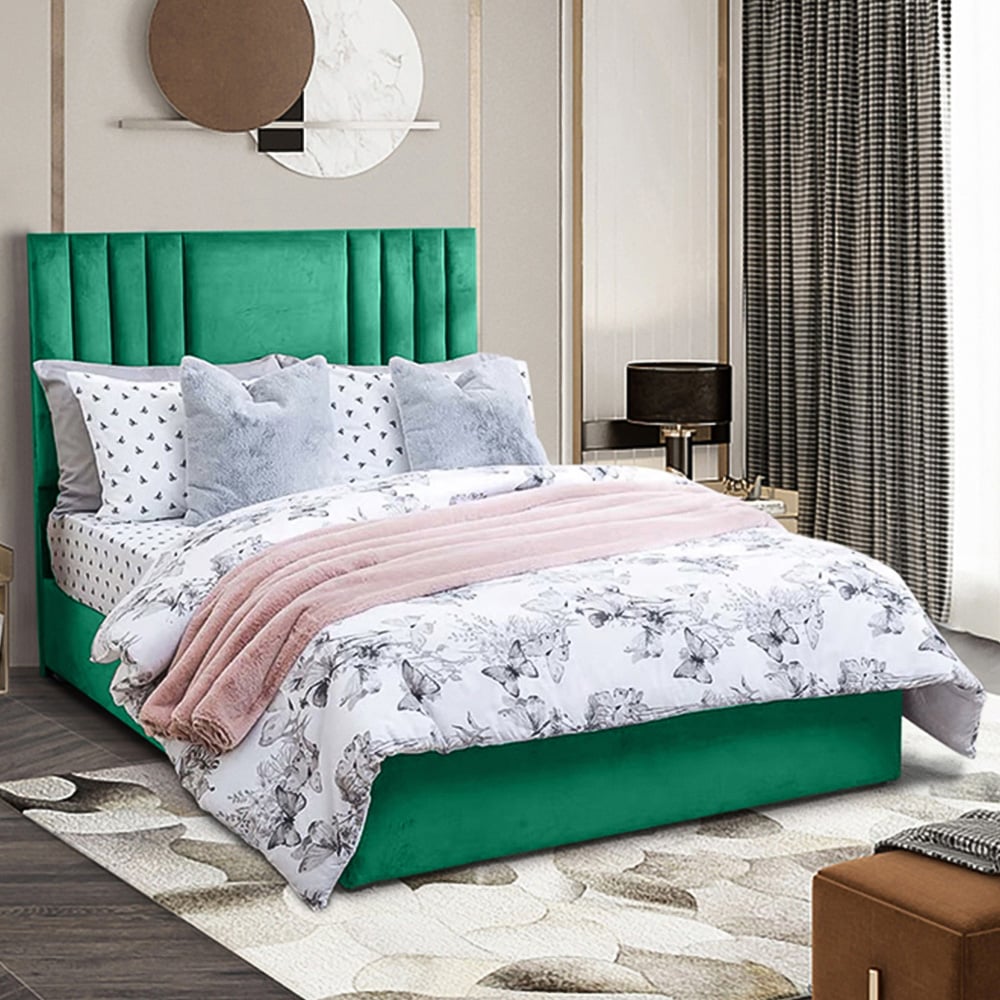 Eleganza Home Dreamer King Size Emerald Plush Divan Bed with Lined Headboard Image 1
