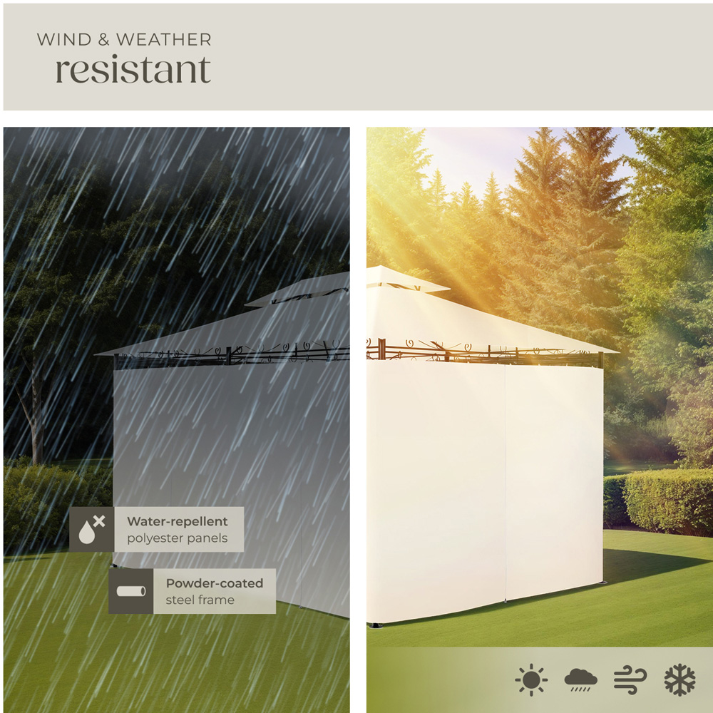 tectake Emine 4 x 3m Cream Double Roof Water-Repellent Gazebo with 6 Side Panel Image 5