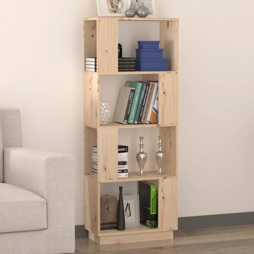 vidaXL 4 Shelf Natural Solid Pine Wood Bookcase Image 1
