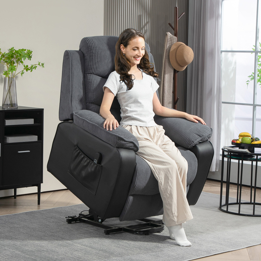 HOMCOM Dark Grey Patchwork Design Electric Power Lift Elderly Recliner Armchair Image 4