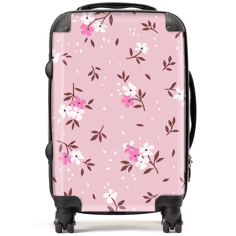 Warren Reed Designer Cabin Pretty Pink Flower Pattern Suitcase Image 1