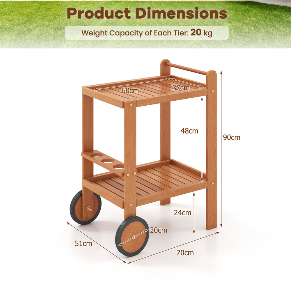 Costway Wooden Bar Cart with Wine Bottle Holder Image 8