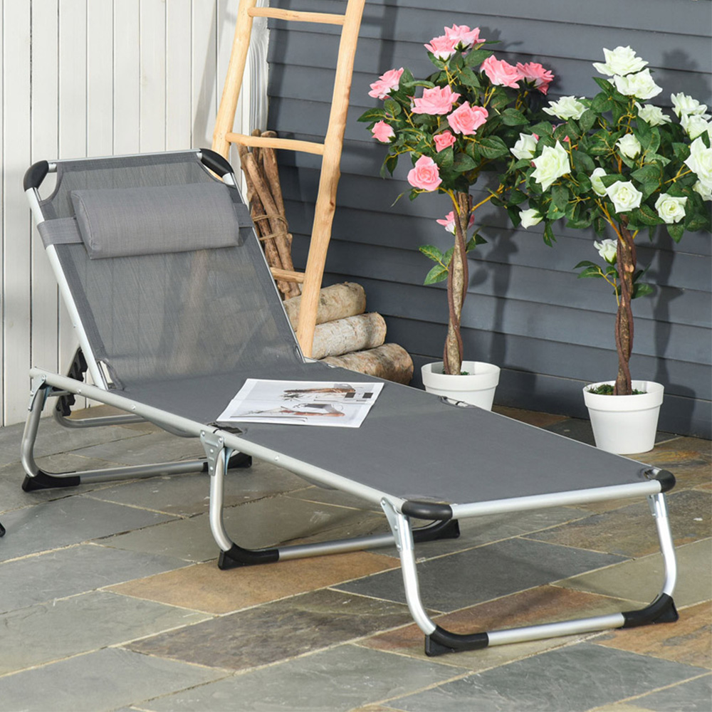 Outsunny Grey 5 Level Adjustable Folding Sun Lounger Image 1