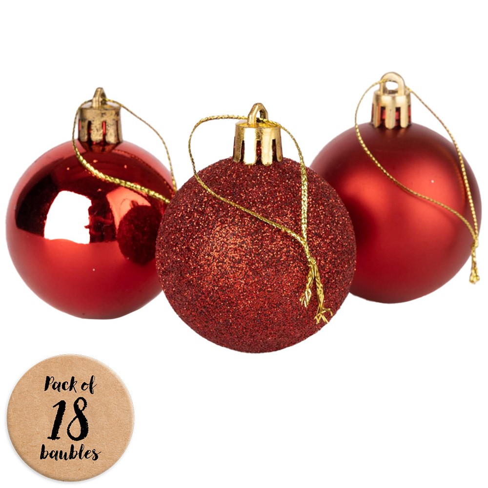 Shatchi Red 5cm Shatterproof Christmas Bauble 18 Pack Image 1