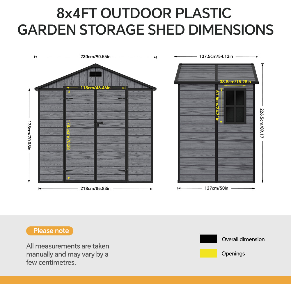 Living and Home 8 x 4ft Grey Garden Apex Roof Tool Shed Image 8