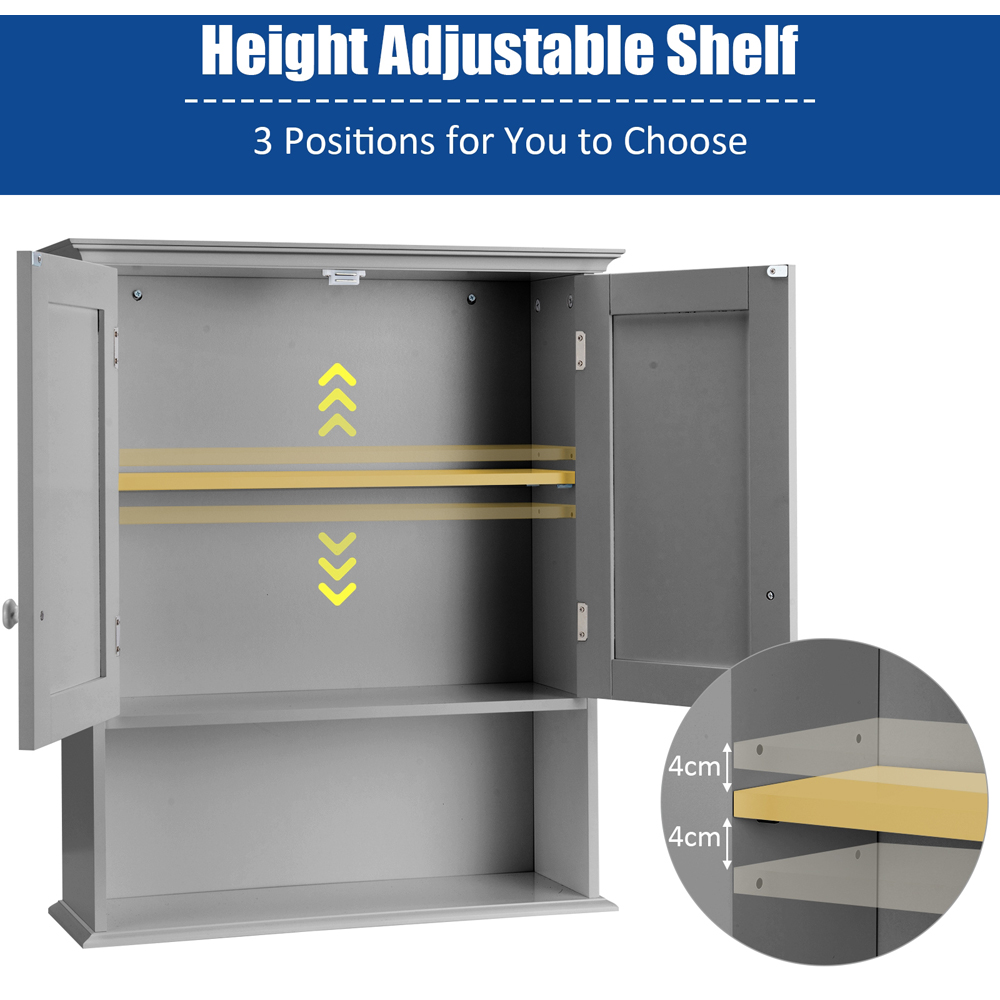 Costway 2 Door Single Shelf Grey Wall Mounted Storage Cabinet Image 7