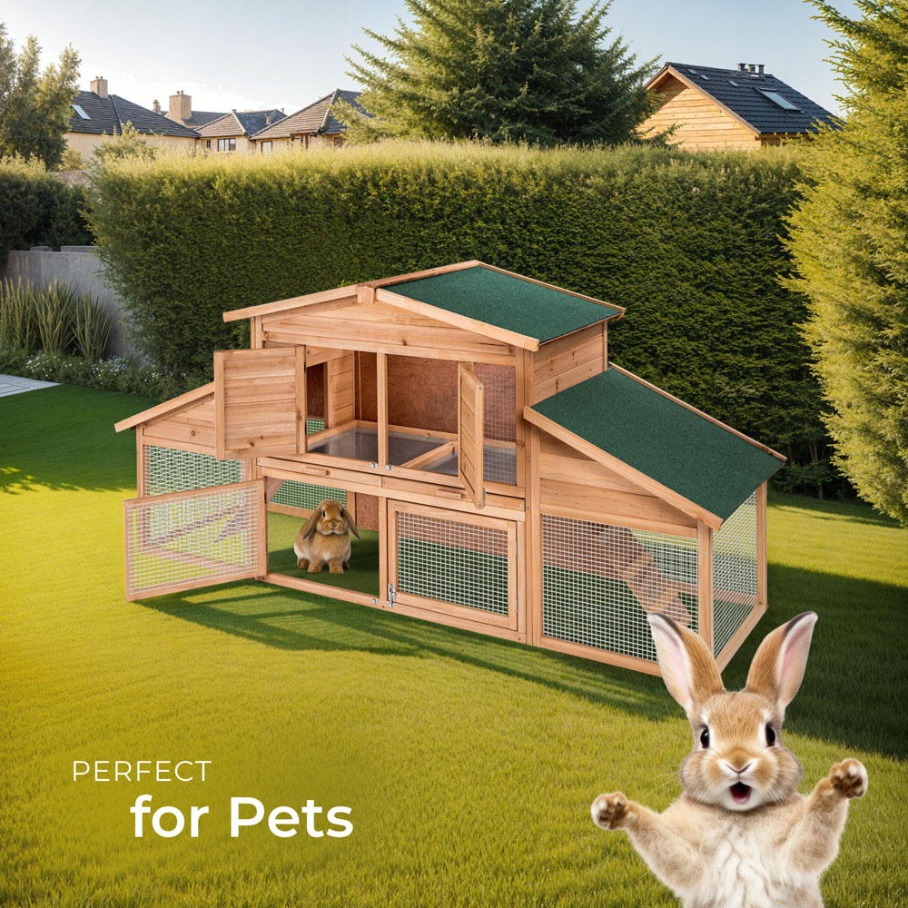 tectake Wooden Rabbit Hutch 226 x 77 x 95.5cm Image 8