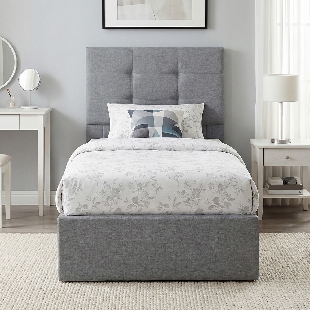 Portland Single Grey Upholstered Ottoman Bed Image 2