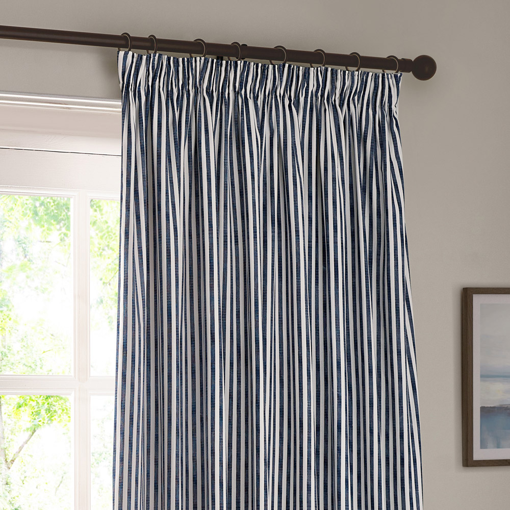 Yard Hebden Blue Striped Cotton Eyelet Curtains 229 x 183cm Image 2