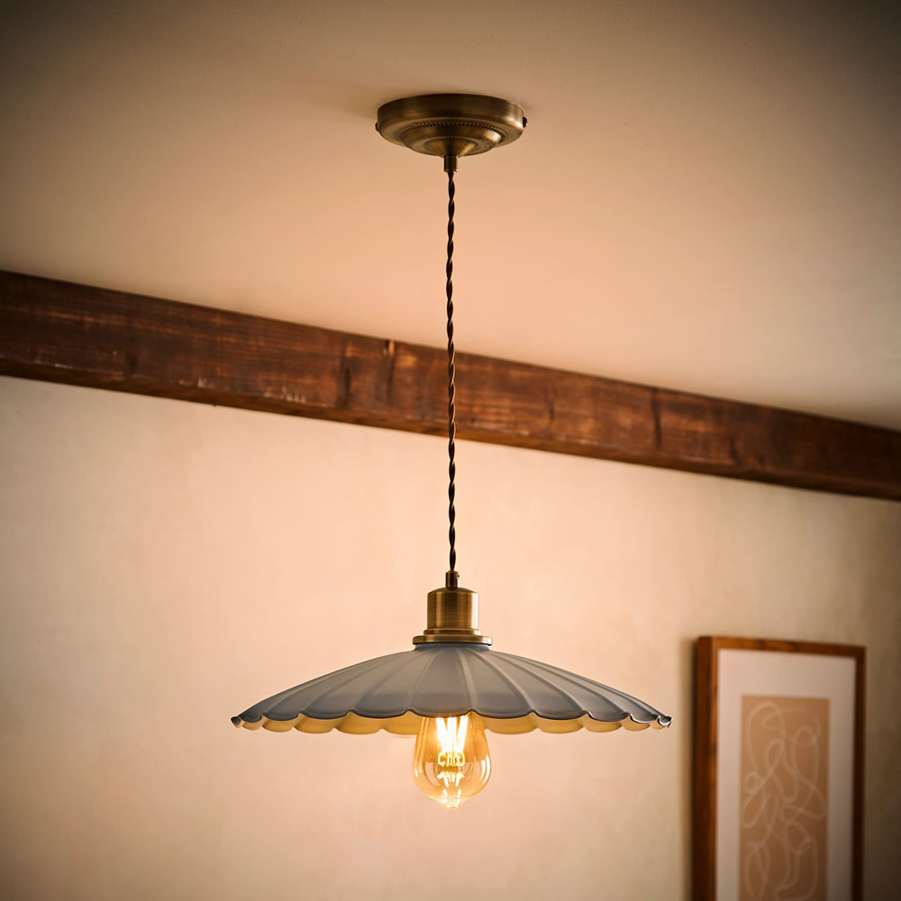ValueLights Holborn Blue Scallop Metal Shade Brushed Gold Pendant Light with Bulb Image 6