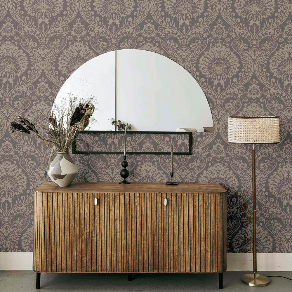 Arthouse Luxe Damask Chocolate Rose Gold Wallpaper Image 6