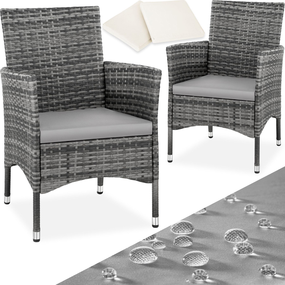 tectake Nantes Set of 2 Grey and Light Grey Polyrattan Garden Chair Image 2