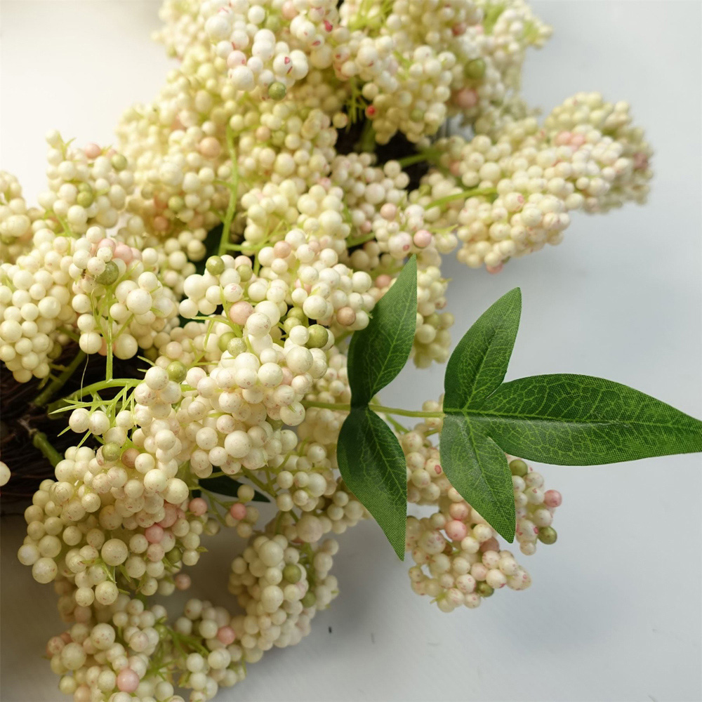 Leaf White Berry Hanging Artificial Wreath 55cm Image 6
