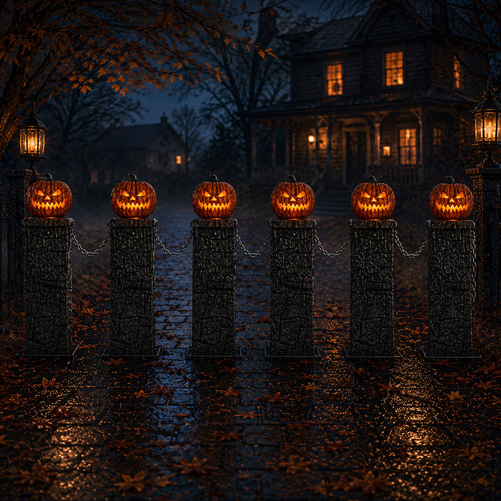 Samuel Alexander Battery Powered LED Light-Up Halloween Pumpkin Fence 97cm x 1.2m 2 Pack Image 7