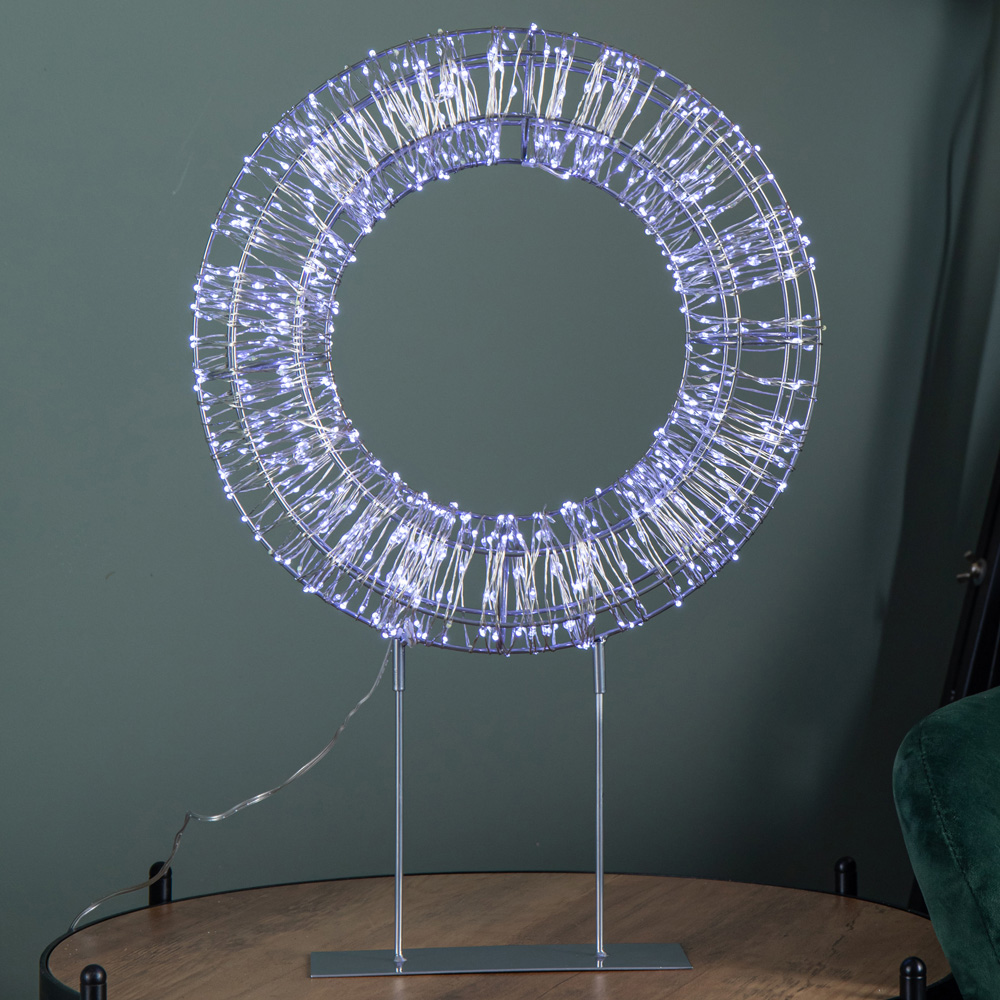 Samuel Alexander 720 White LED Light-Up Twinkling Silver Wreath with Metal Stand 45cm Image 8