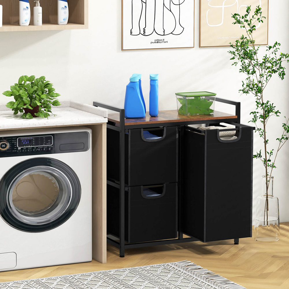 Costway Black and Brown Laundry Hamper with 3 Removable Bags Image 3