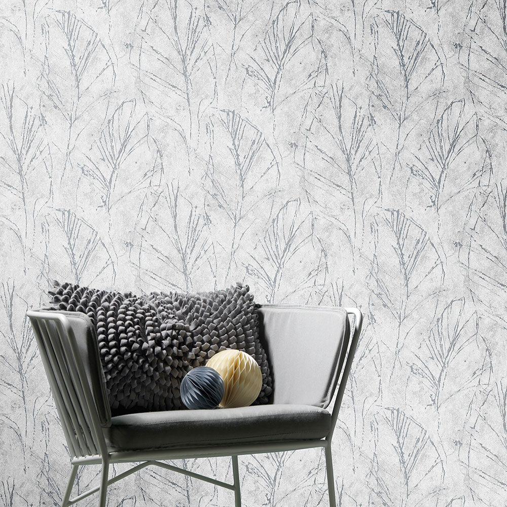 Erismann Elegant Leaves Blown Grey and Silver Wallpaper Image 4