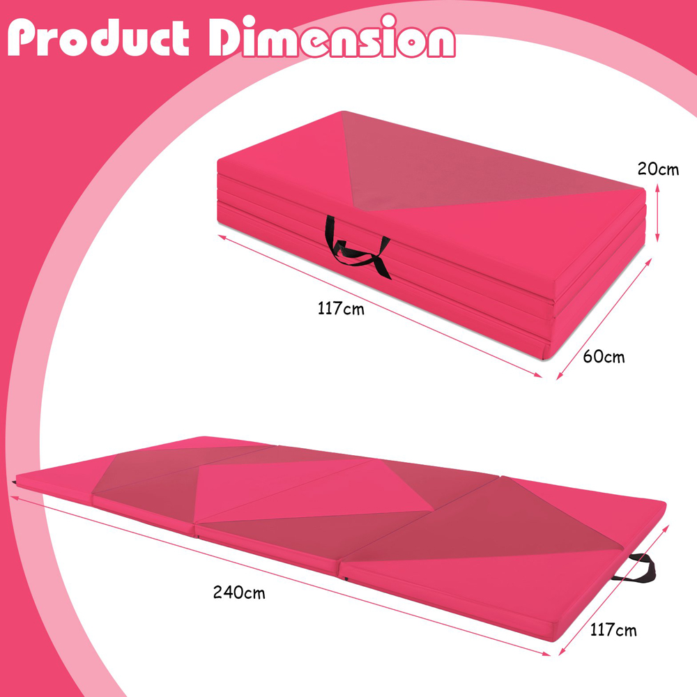 Costway Rose PU Leather Folding Gymnastics Mat 240cm Image 9