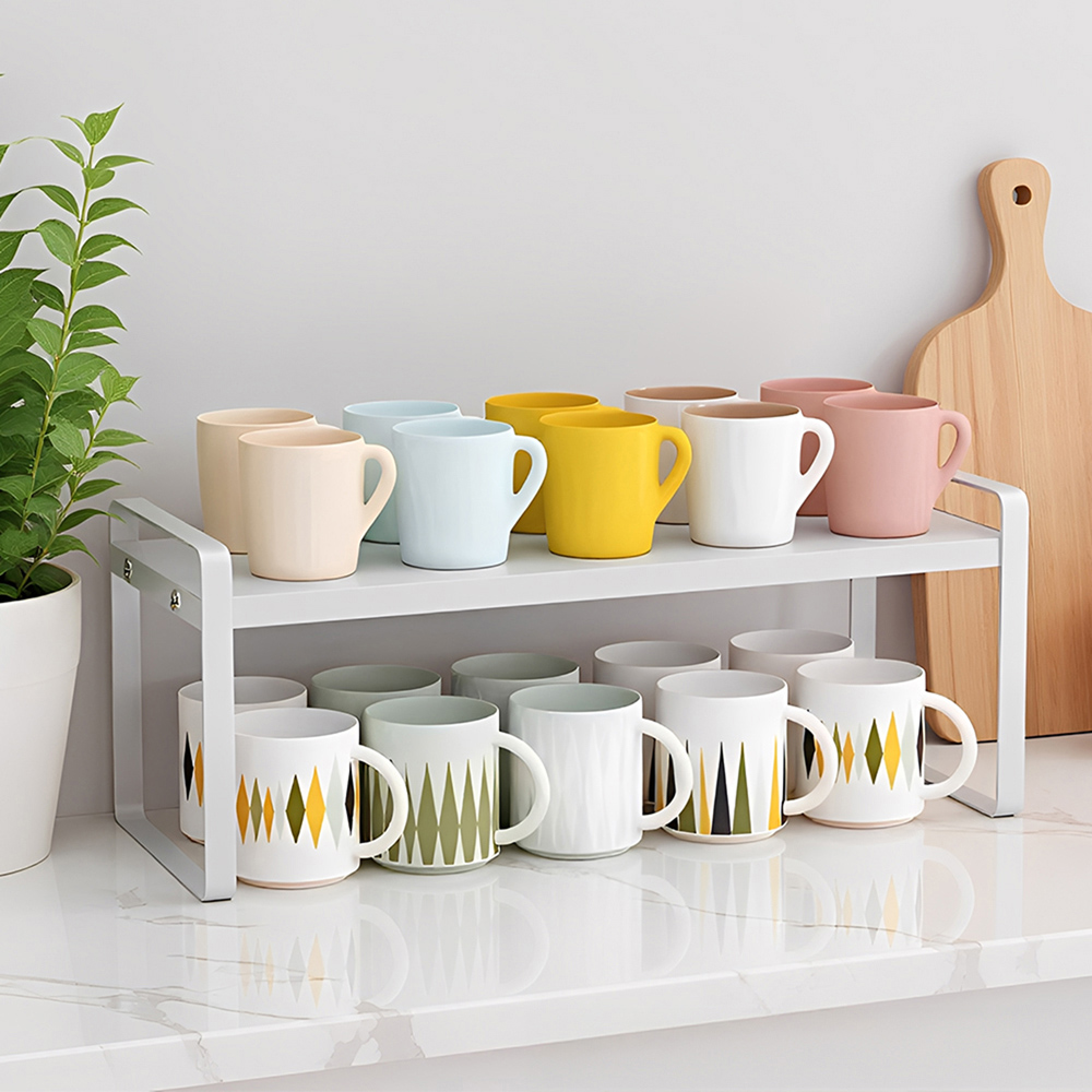 Living and Home White Wood Grain Countertop Storage Shelf with Metal Frame Image 2