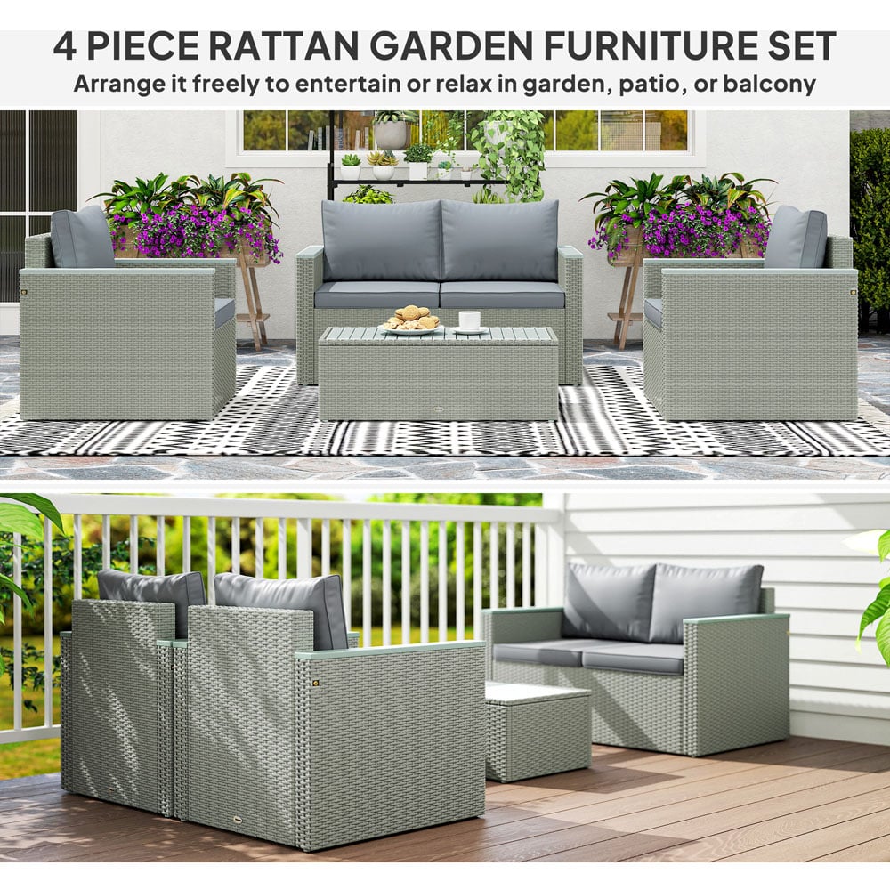 Outsunny 4 Seater Light Grey Rattan Garden Furniture Set Image 4