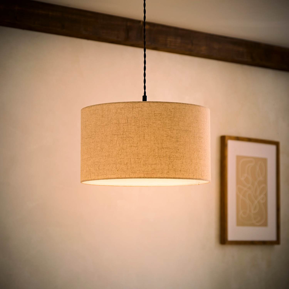 ValueLights Reni Medium Cream Linen Drum Easy Fit Pendant Lamp Shade Image 2