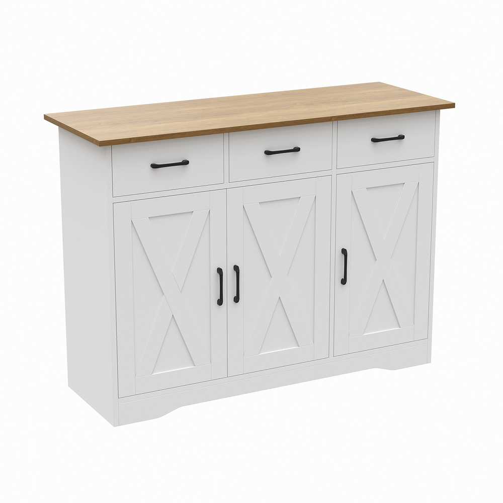 Living and Home 3 Door 3 Drawer White and Wood X-Pattern Sideboard Image 2