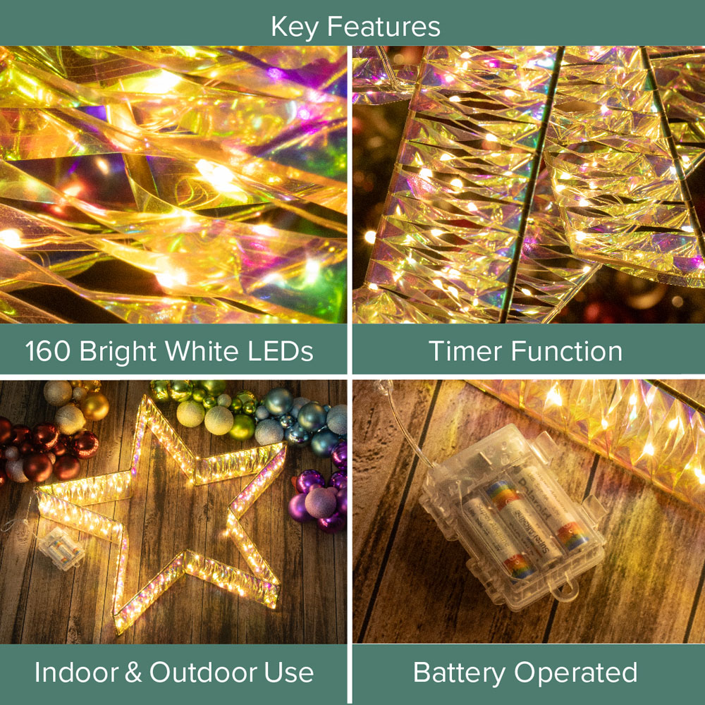 The Christmas Workshop 160 Warm White LED Iridescent Light Up Metal Star Decoration 2.1ft Image 8