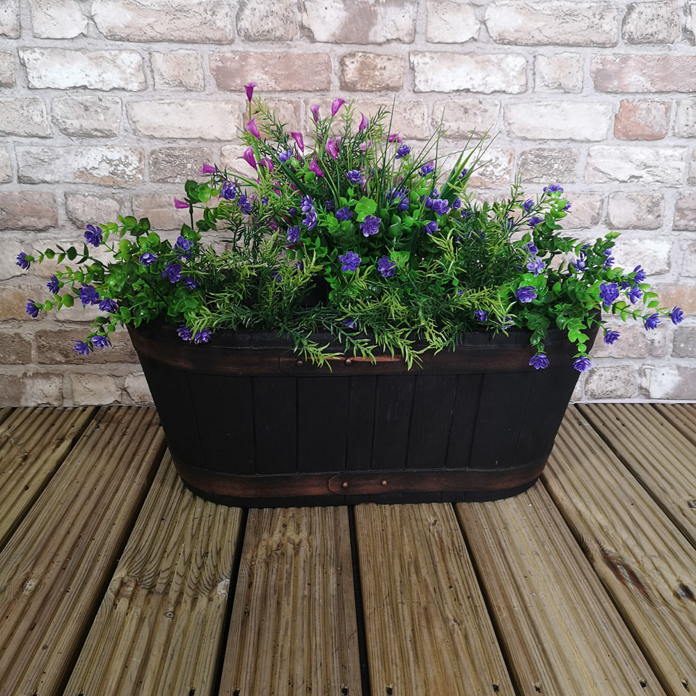 Samuel Alexander Black Oakwood Effect Barrel Plastic Trough Planter 57.5cm Image 3