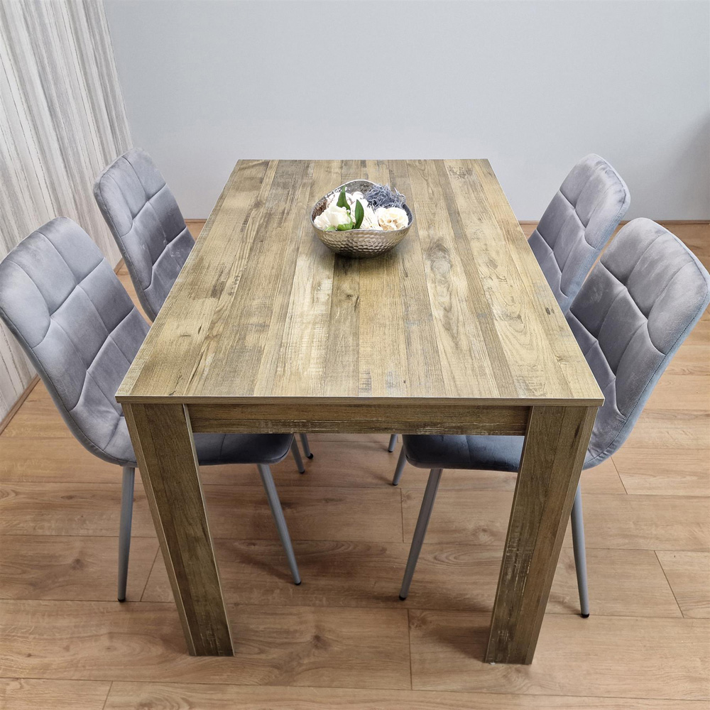Portland 4 Seater Dining Set Rustic Effect and Grey Velvet Image 2