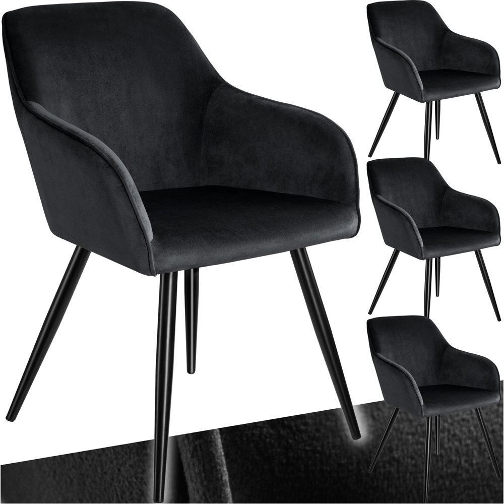 tectake Marilyn Set of 4 Black Velvet Look Padded Dining Chairs Image 2
