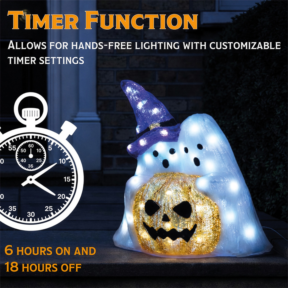 FXLab 50 White LED Pumpkin and Ghost Halloween Decoration 30.5 x 15 x 29.5cm Image 7