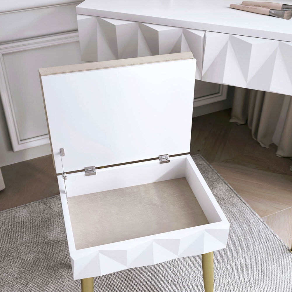 CARME Home Montana White and Gold Dressing Table with Padded Stool Image 5