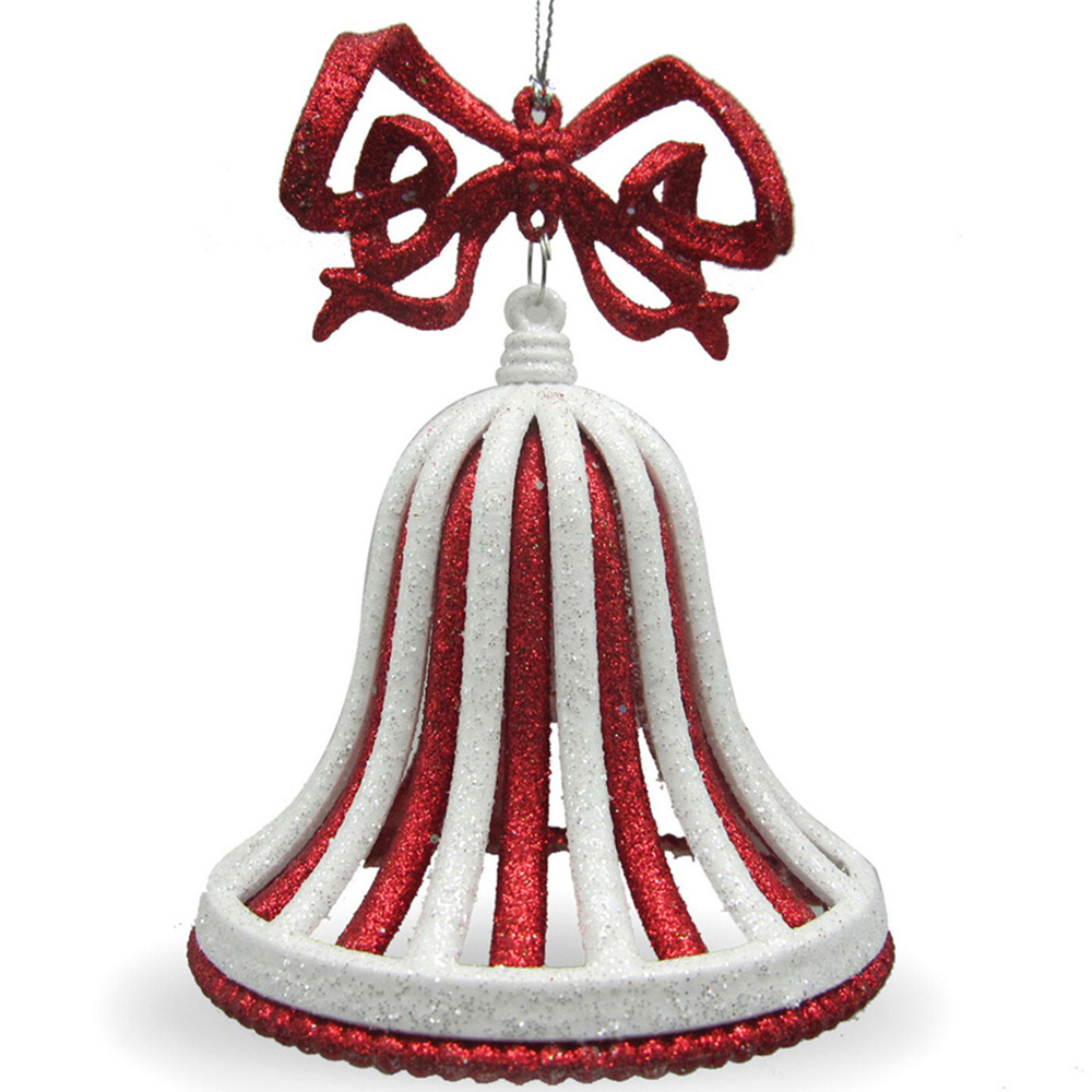 Two Tone Glitter Bell Hanging Decoration Red and White Image 2
