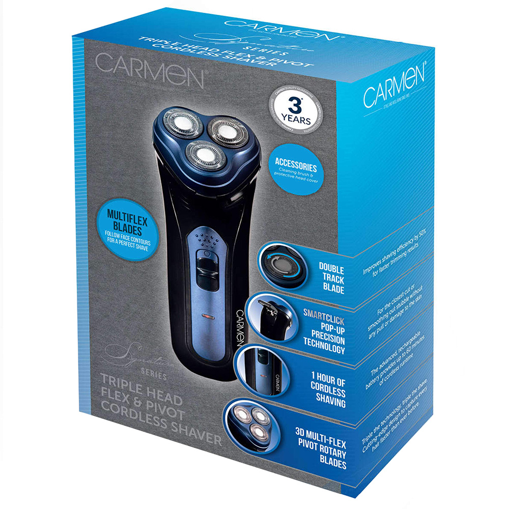 Carmen Mens Signature Triple Shaver Black and Blue Image 2