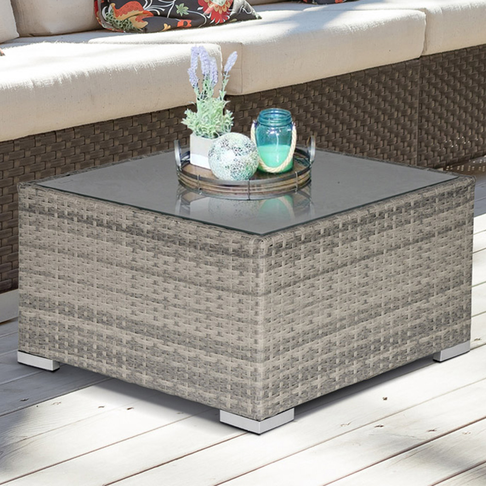 Outsunny Grey Rattan Square Coffee Table Image 1