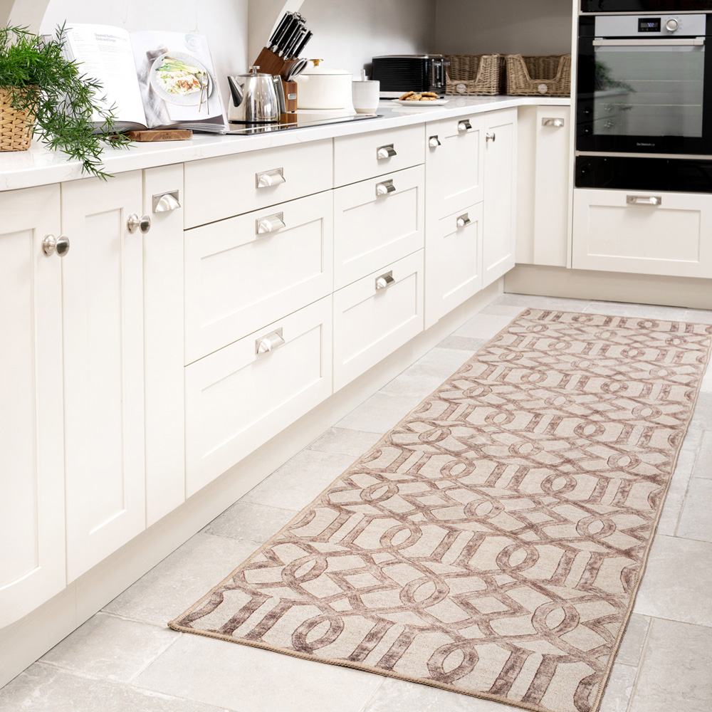 Kukoon Beige Contemporary Abstract Soft Chenille Rug 60 x 240cm Image 2